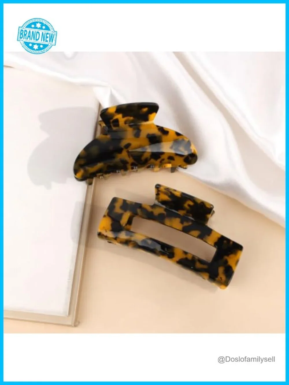 Large Tortoise Shell Hair Claw Clips Acetate Non Slip Rectangle & Curved